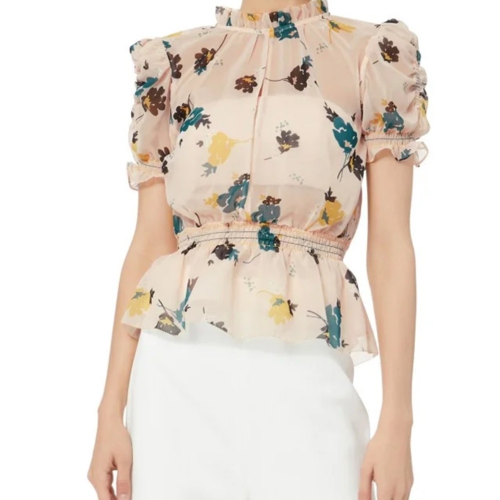 Self-Portrait Floral Blouse - Cream, Yellow, Blue
